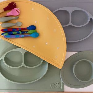 Baby/Toddler ezpz/mushie Utensils, Placemat, Bowl, Plate Self Feeding Set